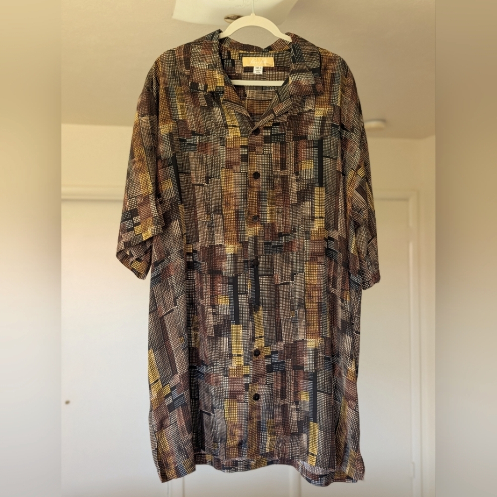 Silver Silk Casual Geometric Shirt or Oversized Dress : 3XLT